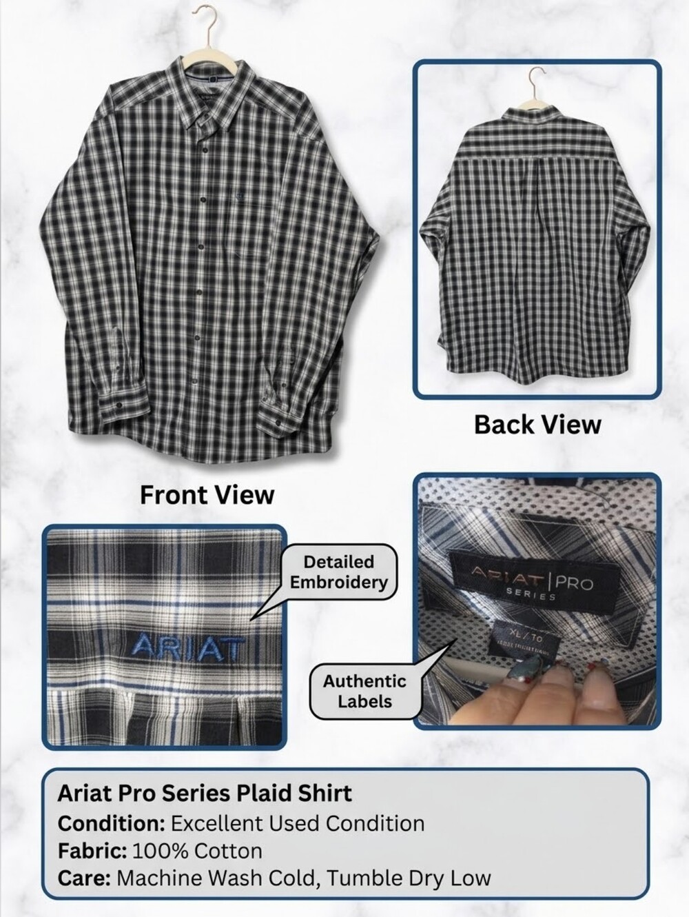 Ariat Men's Black and Gray Plaid Button-Down Shirt